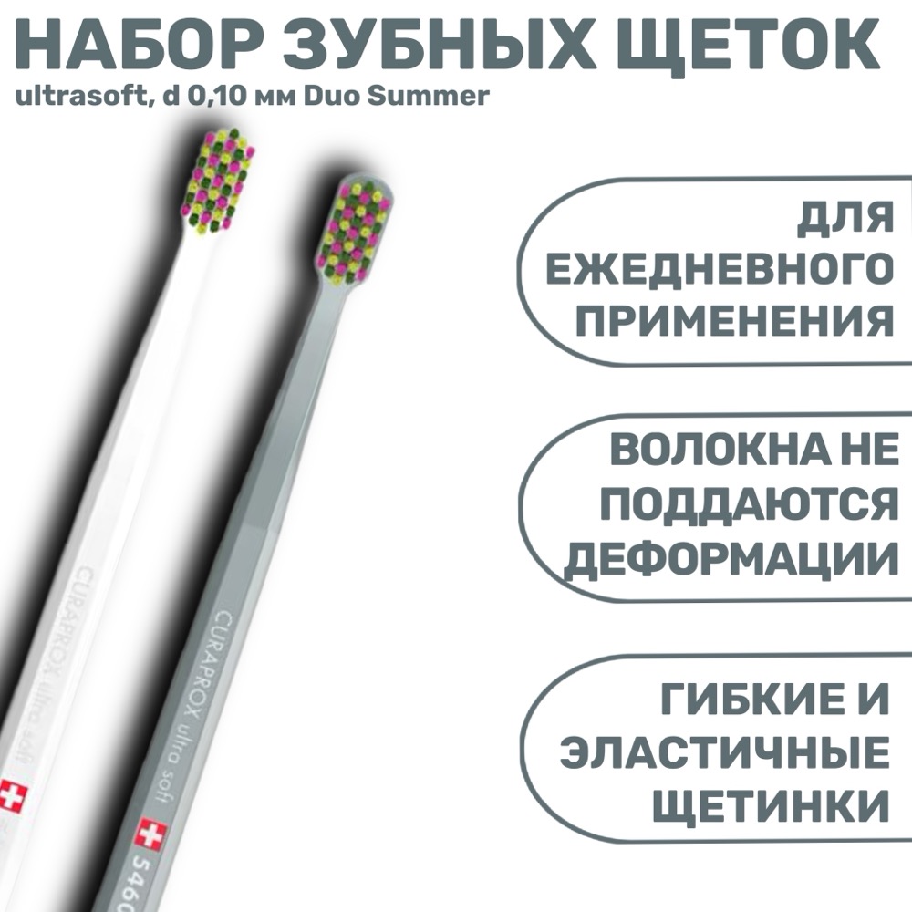 Набор зубных щеток ultrasoft d 0.10 мм 2 шт Duo Summer 2023 | фото