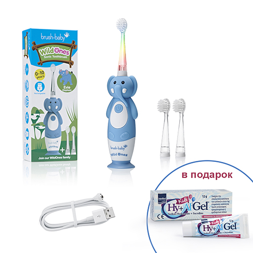 Brush-Baby Sonic WildOnes звуковая зубная щетка Слон 0-10 лет + Подарок