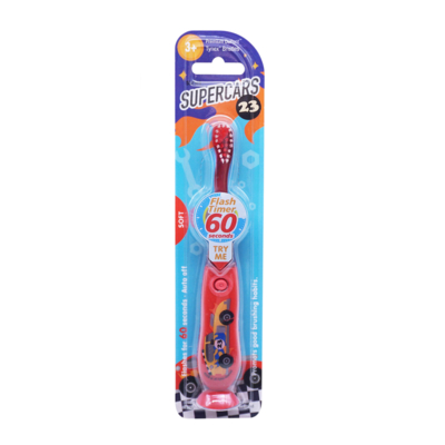 Supercars Детская зубная щетка на присоске с таймером-подсветкой. Мягкая щетина. 3+