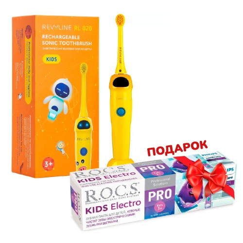 Revyline RL 020 Kids электрическая з/щ, желтая + ПОДАРОК (ROCS KIDS PRO Зубная паста для детей ELECTRO, 45 гр) | фото