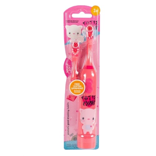 Cutie Cats Электрическая детская зубная щетка с батарейкой и дополнительной насадкой. Мягкая щетина. 3+